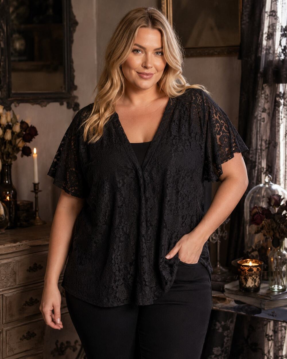 Torrid Harper Black Lace Blouse 0 L 12 Romantic Goth Dark Feminine Sheer